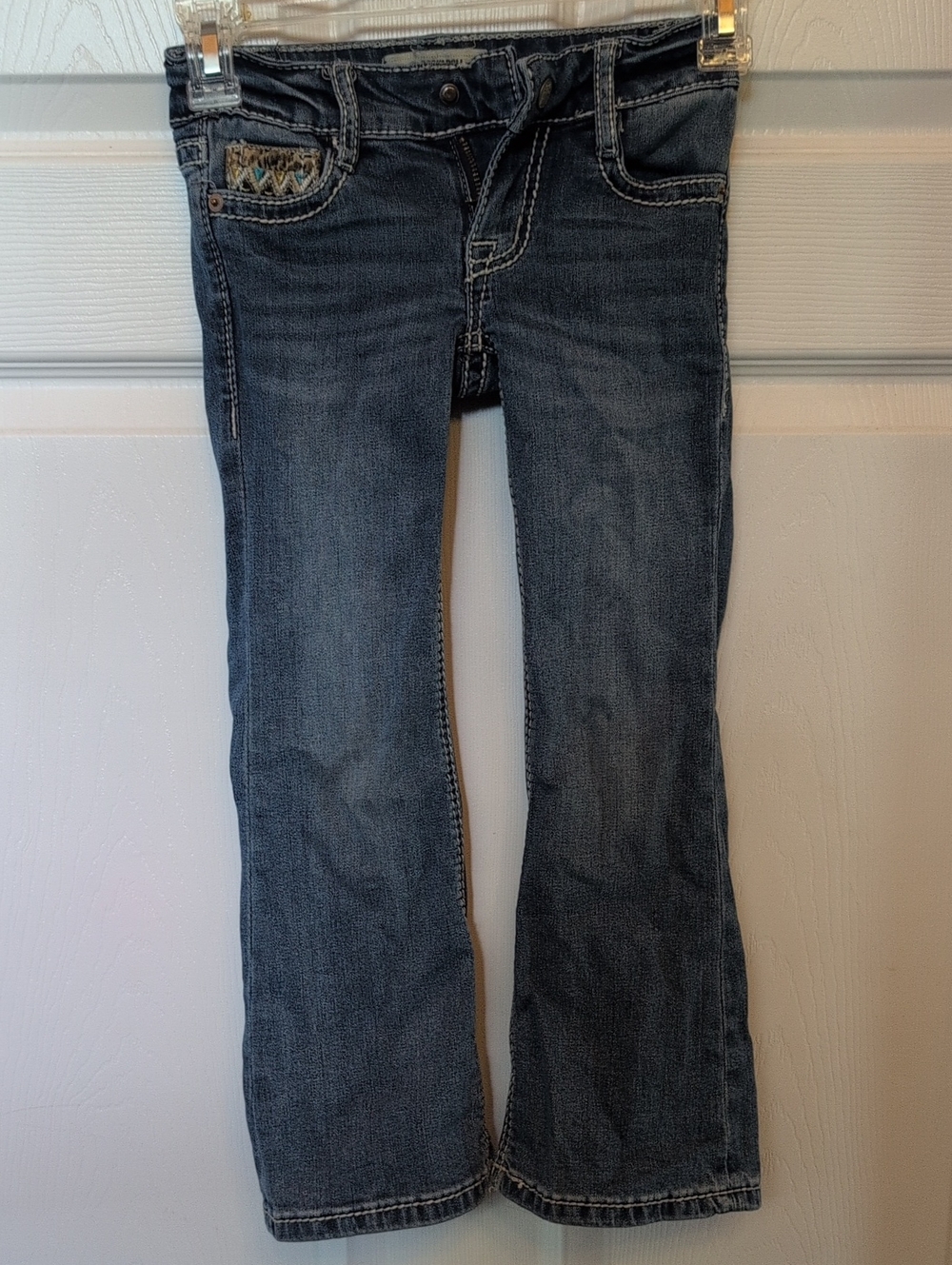 Girls' Dark Blue Boot Cut Jeans with Embroidered Coin Pocket